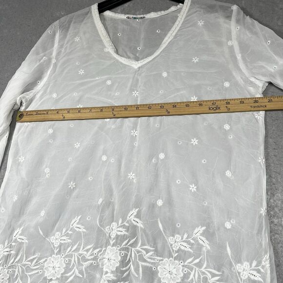 Johnny Was Top Womens Top Medium White Blouse Tunic Embroidered Lacework Boho - Picture 5 of 12